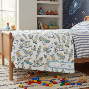 Cobertor De Velo Vintage Toy Pattern Blue/Yellow ID783