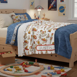 Cobertor De Velo Vintage Toy Pattern Red/Dourado ID783