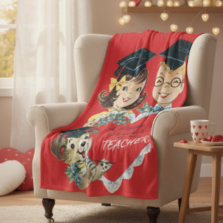 Cobertor De Velo Vintage "Valentine to My Teacher" Retro Graduation