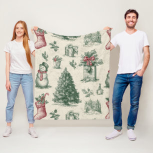 Cobertor De Velo Vintage Verde Salvia Toile de Natal (1)