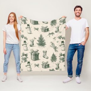 Cobertor De Velo Vintage Verde Salvia Toile de Natal de Inverno (2)
