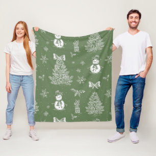 Cobertor De Velo Vintage Verde Salvia Toile de Natal de Inverno (3)