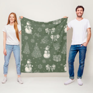 Cobertor De Velo Vintage Verde Salvia Toile de Natal de Inverno (5)