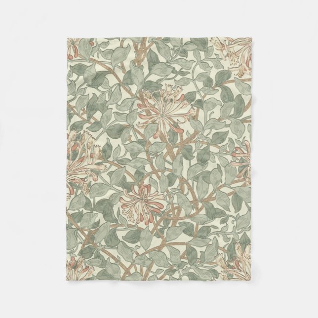 Cobertor De Velo Vintage Verde Suave William Morris Honeysuckle (Frente)