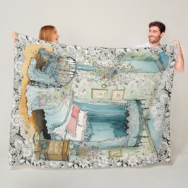 Cobertor De Velo Vintage Victorian Canopy Bed em um fundo de renda