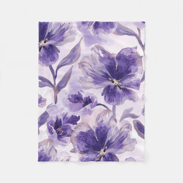 Cobertor De Velo Violet Floresce Aquarela Flores Roxas Pintadas (Frente)