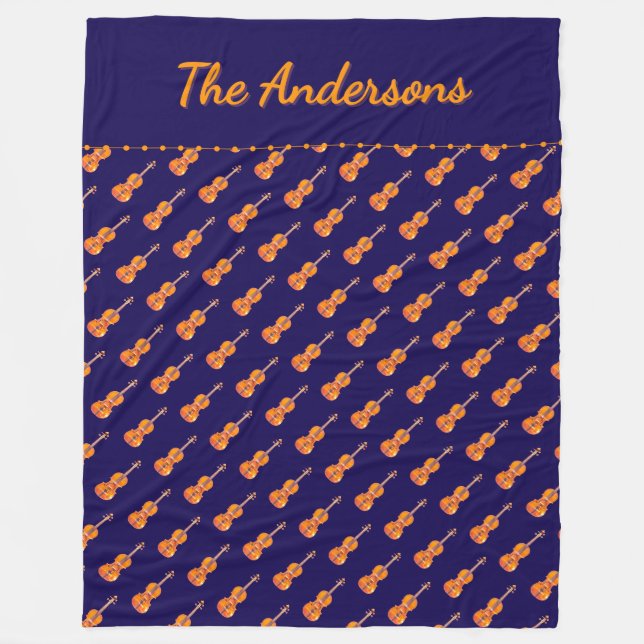 Cobertor De Velo Violins Music Themed Marinho Personalizado (Frente)