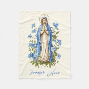 Cobertor De Velo Virgem Católica Religiosa Mary Blue Floral