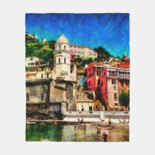 Cobertor De Velo Visão de Vernazza, Itália. Conto de pintura aquosa