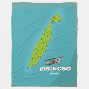 Cobertor De Velo Visingsö Suécia mapa antigo pôster de viagem.