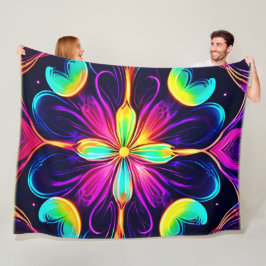 Cobertor De Velo Vivid Neon Floral Mandala Art