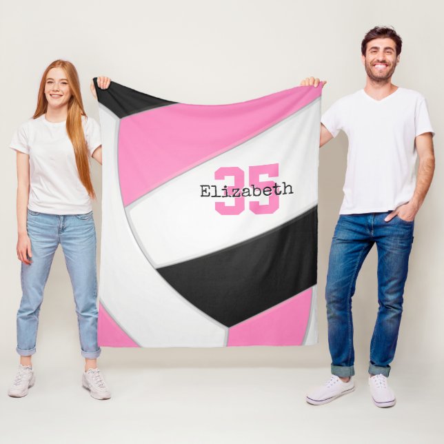 Cobertor De Velo vôlei preto e branco rosa, personalizada (In Situ)