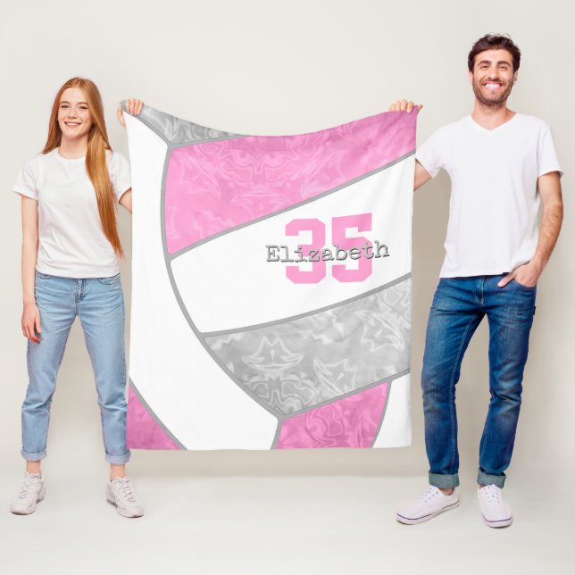Cobertor De Velo vôlei rosa-cinza com nome personalizado (In Situ)