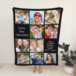 Cobertor De Velo Vovô 10 Colagem de Fotos Preto