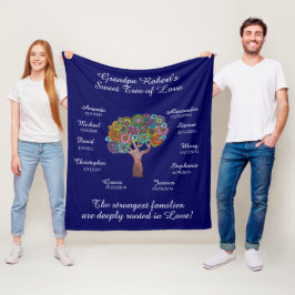 Cobertor De Velo Vovô Árvore floral, branco em azul, 10 nomes/datas