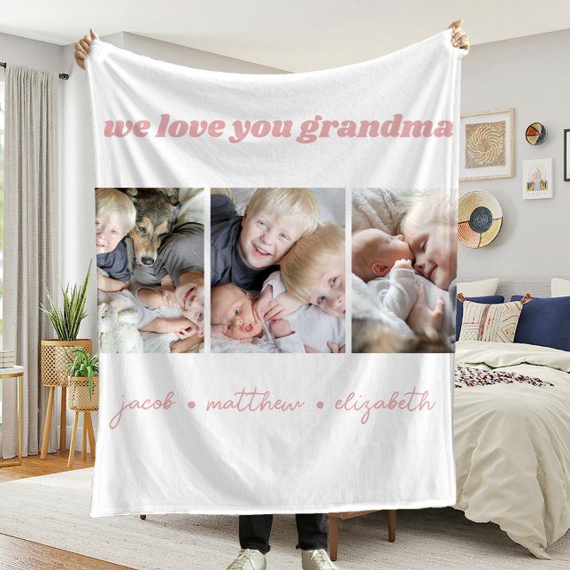 Cobertor De Velo Vovó, Nós Te Amo Foto Colagem Fleece Blanket (Criador carregado)