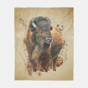Cobertor De Velo Watercolor Bison Buffalo Animal Willife Nature