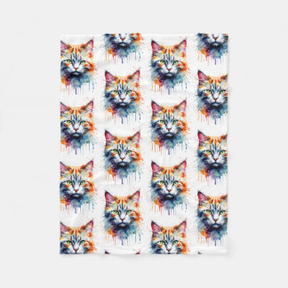 Cobertor De Velo Watercolor Cat Multicolor Splash art