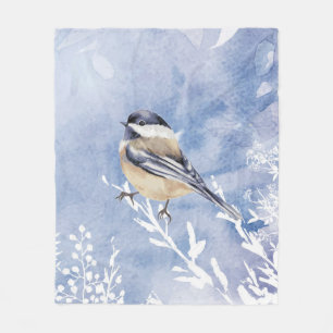 Cobertor De Velo Watercolor Chickadee Winter Bird Nature