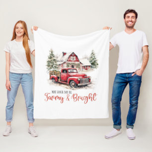 Cobertor De Velo Watercolor Christmas Vintage Truck and Barn