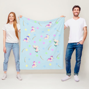 Cobertor De Velo Watercolor cute Unicorn rainbow stars pattern