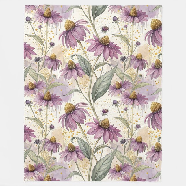 Cobertor De Velo Watercolor Echinacea Purple & Gold (Frente)
