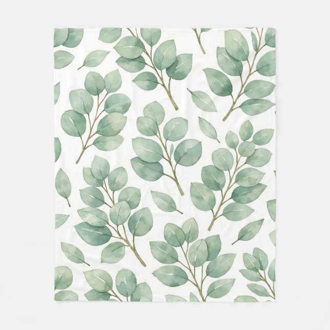Cobertor De Velo Watercolor Eucalyptus Greenery Pattern (Frente)