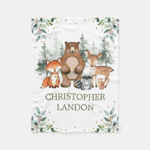 Cobertor De Velo Watercolor Greenery Woodland Forest Boy Nursery