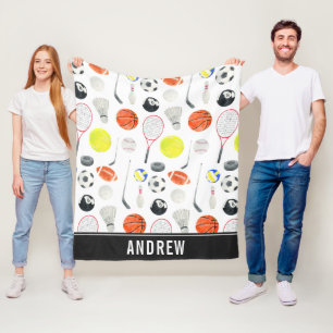Cobertor De Velo Watercolor Multi Sport Pattere Balls Kid Boy Name