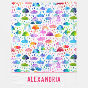 Cobertor De Velo Watercolor Rainbow Umbrellas Rainly Day Girls