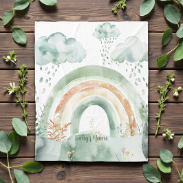 Cobertor De Velo Watercolor Shades of Green Rainbow