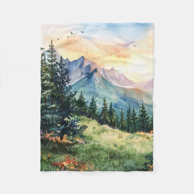 Cobertor De Velo Watercolor Summer Mountain (Frente)