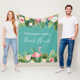 Cobertor De Velo Watercolor Tropical Floral Family Name Beach House
