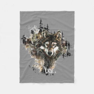 Cobertor De Velo Watercolor Wolf Mountain Animal Art