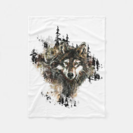 Cobertor De Velo Watercolor Wolf Mountain Animal Art
