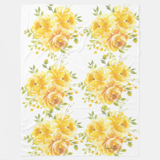Cobertor De Velo Watercolor Yellow Floral Fleece Blanket 