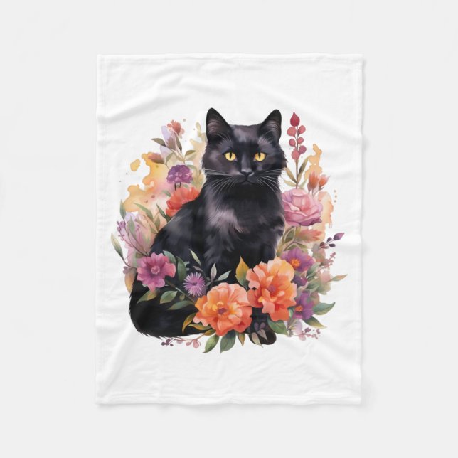 Cobertor De Velo Watercolour Black Cat (Frente)