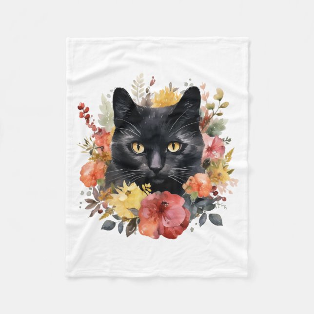 Cobertor De Velo Watercolour Black Cat (Frente)