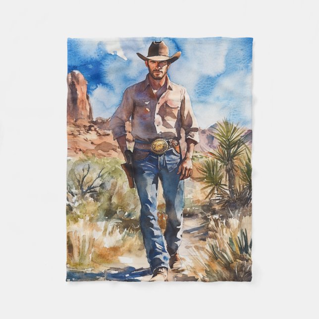 Cobertor De Velo Watercolour Cowboy in Desert (Frente)