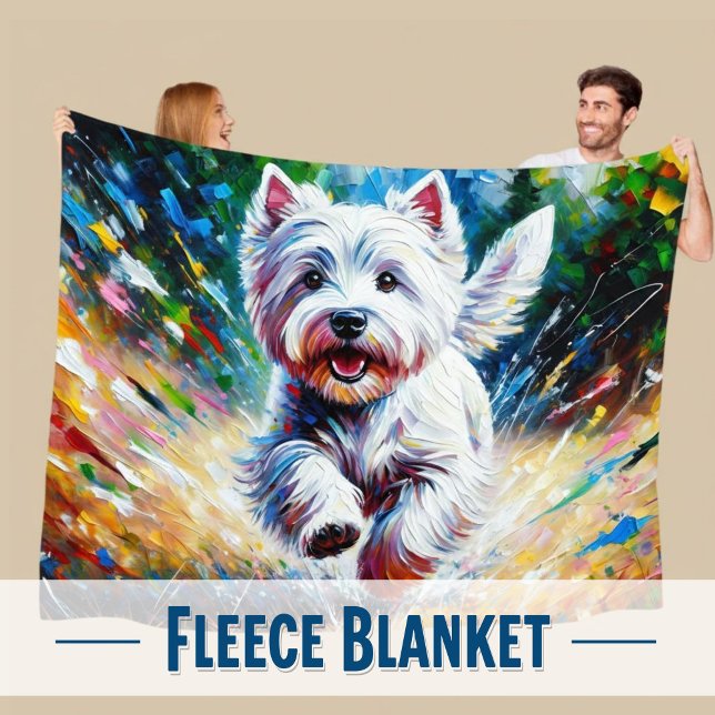 Cobertor De Velo West Highland White Terrier "Westie" Dog Portrait (Modern Westie Dog Lover Artistic Fleece Blanket)