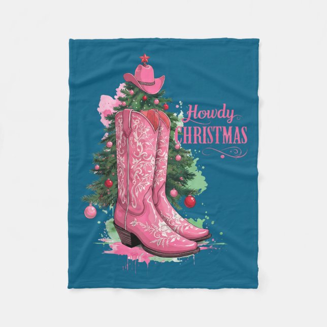 Cobertor De Velo Western , Howdy Christmas And Tree, Nk Cowboy Boot (Frente)