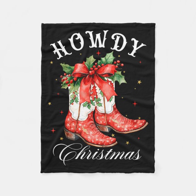 Cobertor De Velo Western Howdy Christmas Cowgirl Boot Coquette Bow  (Frente)