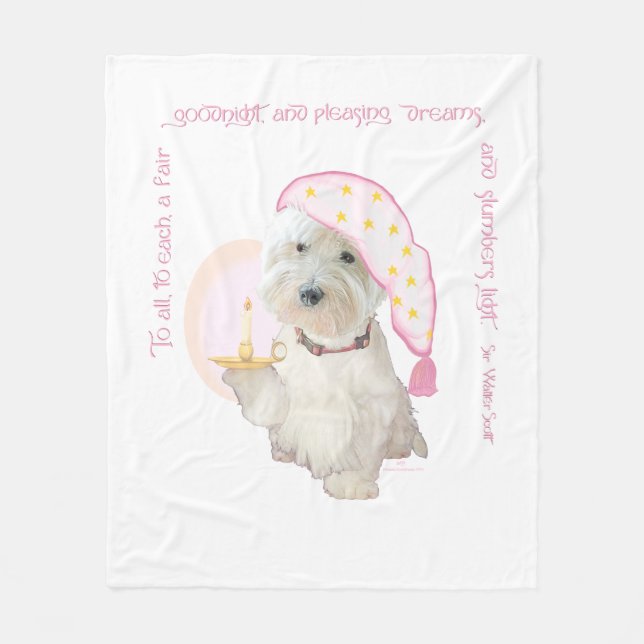 Cobertor De Velo Westie Rosa Boas Noites com Vela (Frente)