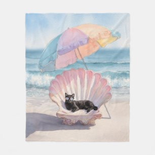 Cobertor De Velo Whimcolor Watercolor Cat Beach Blanket