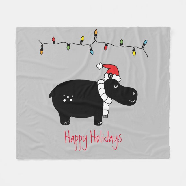 Cobertor De Velo Whimsic Christmas Hippo (Frente (Horizontal))