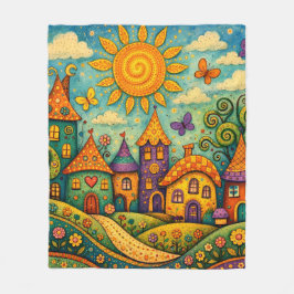 Cobertor De Velo Whimsical Fairy Tale Village Colorful Canvas Art