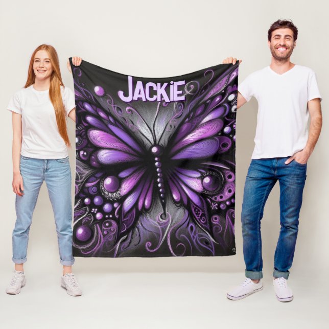 Cobertor De Velo Whimsical Gothic Butterfly Purple Personalized (In Situ)
