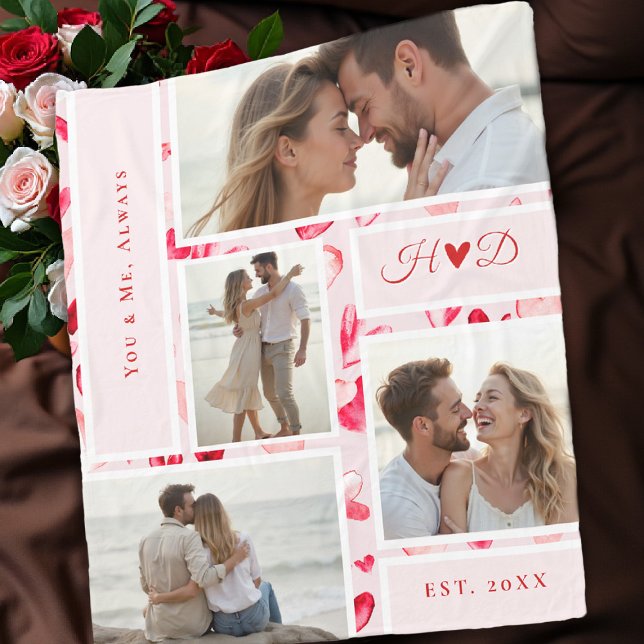 Cobertor De Velo Whimsical Hearts Romantic Chic Photo Collage Gift  (valentine love gift photo collage blanket watercolor hearts bridal birthday anniversary)