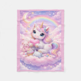 Cobertor De Velo Whimsical Kawaii Pastel Unicorn & Friends On Cloud