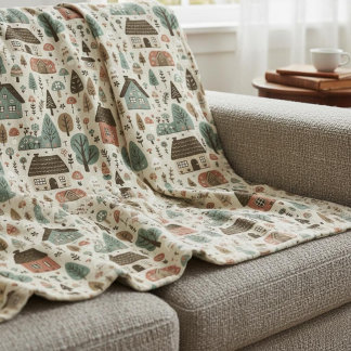 Cobertor De Velo Whimsical Village with Cottages and Trees